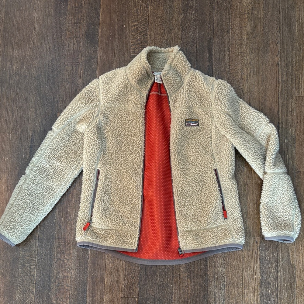 L.L. Bean Women's Fleece Jacket - Cream and Red